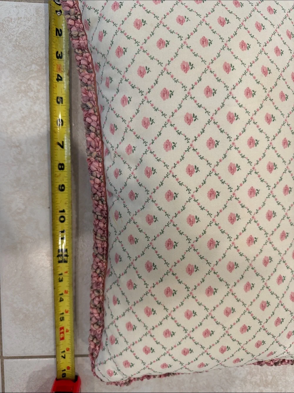 Floral Lattice Decorative Throw Pillow - Pink on Cream - Unbranded